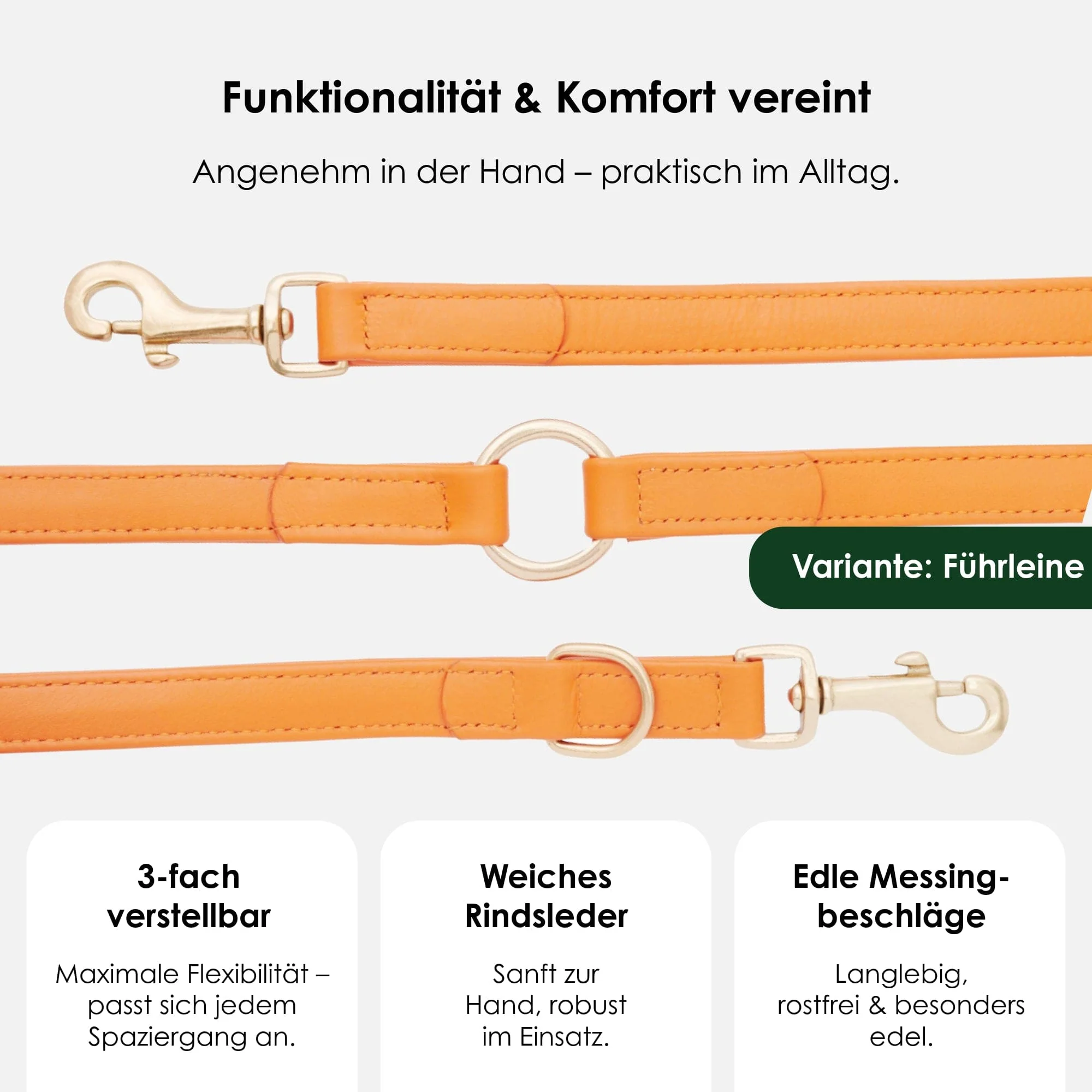 Hoogwaardig Leer Hondenriem Amber (Oranje) - Image 2