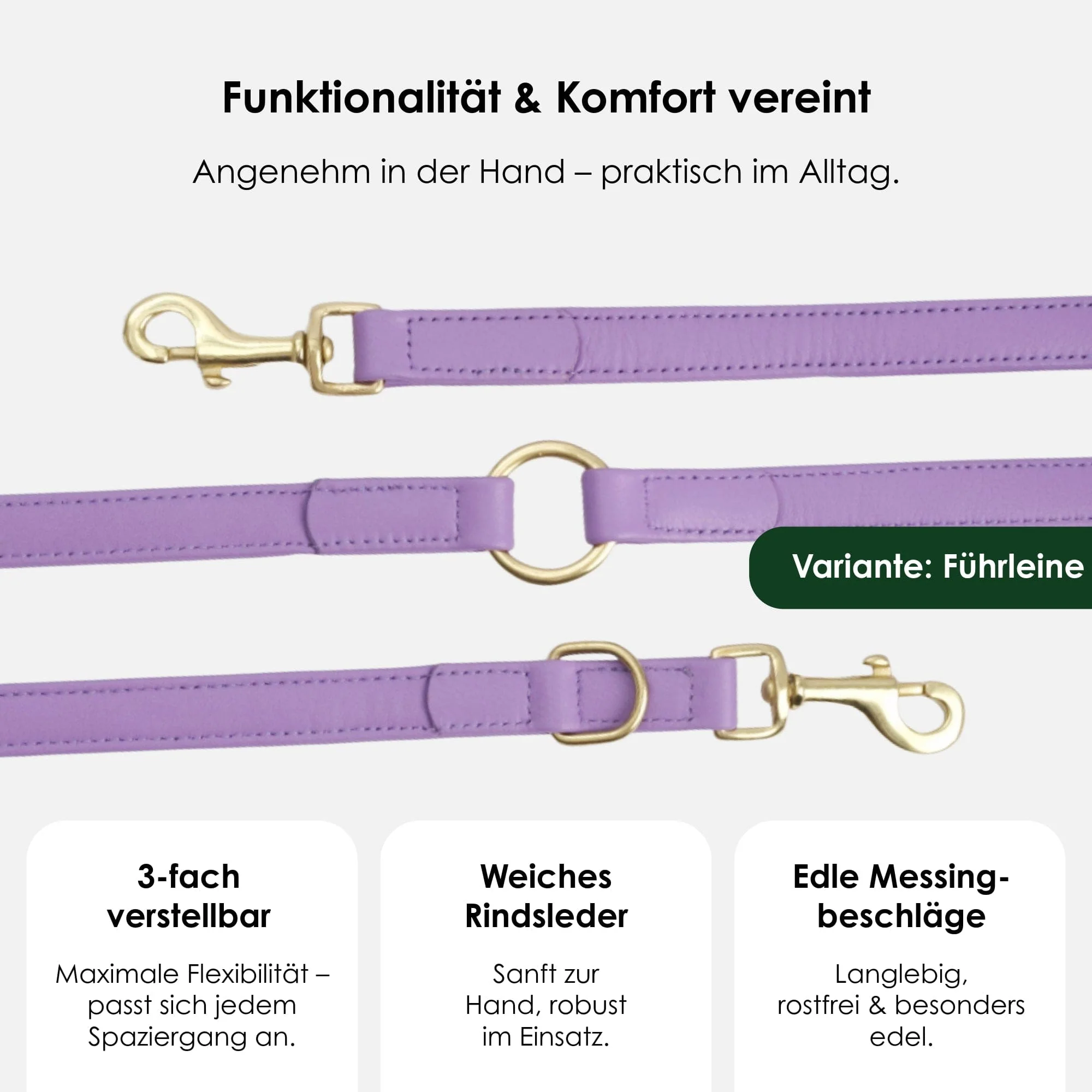 Hoogwaardig Leren Hondenriem Lavender (Paars) - Image 2